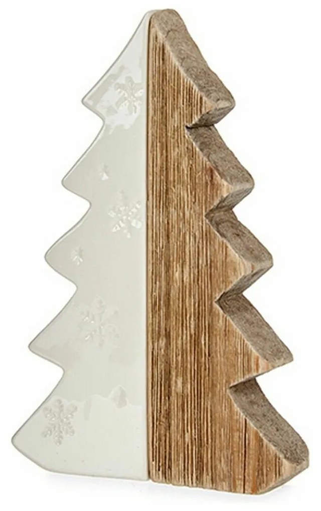 Statua Decorativa Albero di Natale Bianco Naturale Legno Ceramica 3 x 21 x 14 cm (6 Unità)