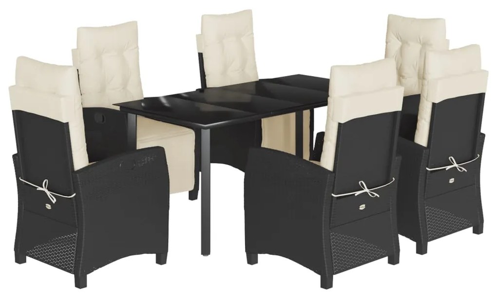 Set da pranzo da giardino 7 pz nero con cuscini in polyrattan