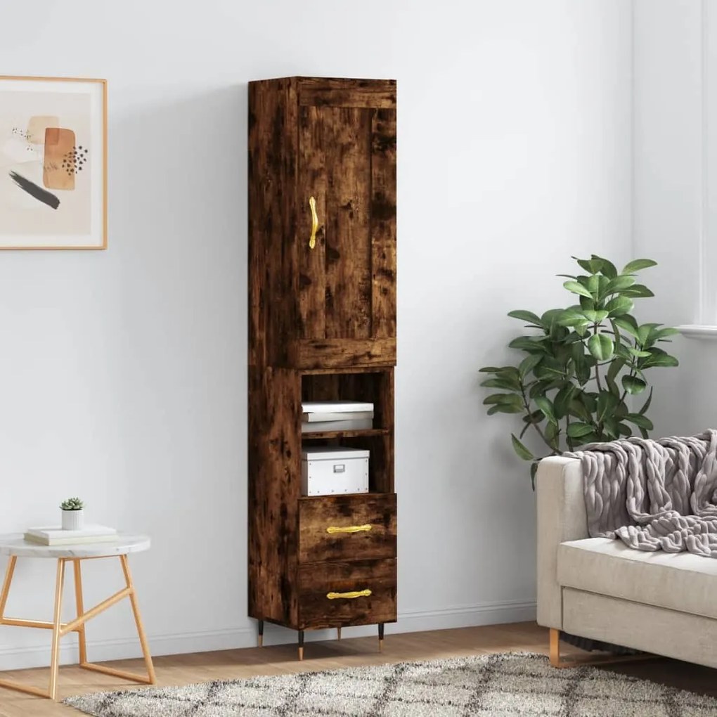 Credenza Rovere Fumo 34,5x34x180 Cm İn Legno Multistrato /
