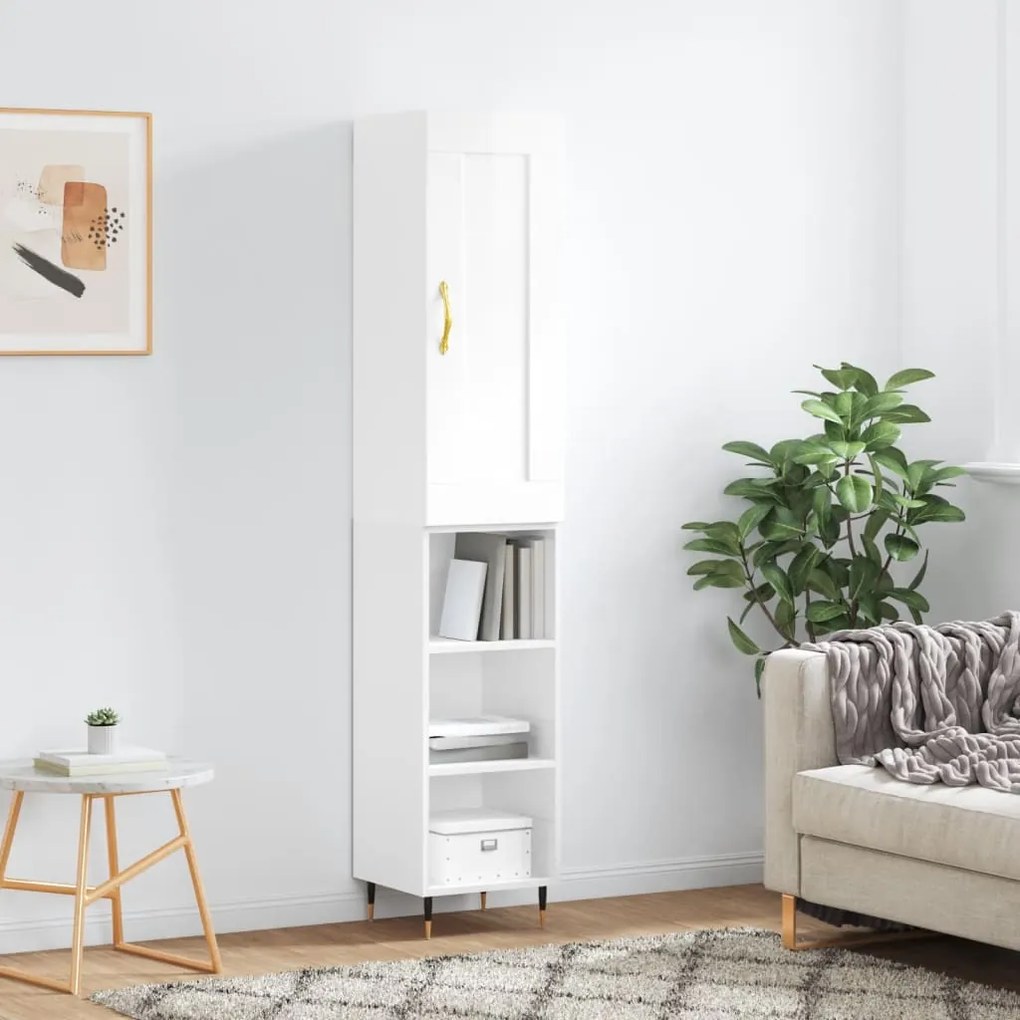 Credenza 34,5x34x180 cm in Legno Multistrato Bianco Lucido