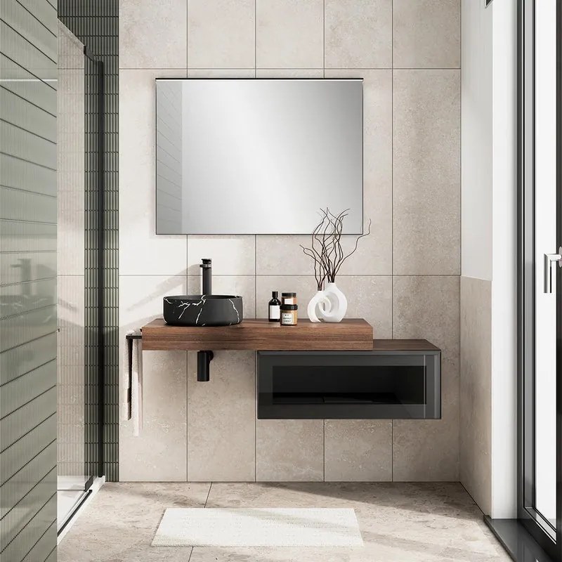 Mobile da bagno da fissare sotto lavabo L 120.3 x H 30 x P 46 cm grigio grafite, 1 cassetto Star con cassetto illuminato a LED