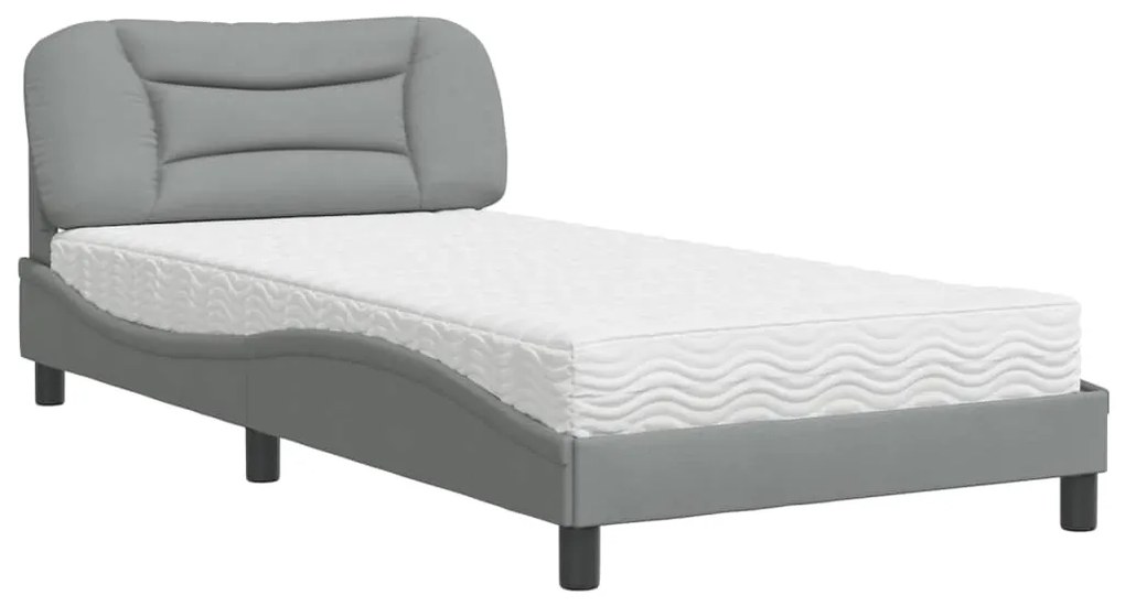 Letto con materasso grigio chiaro 100x200 cm in tessuto