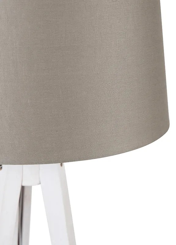 Treppiede moderno bianco con paralume in lino color tortora 45 cm - Tripod Classic