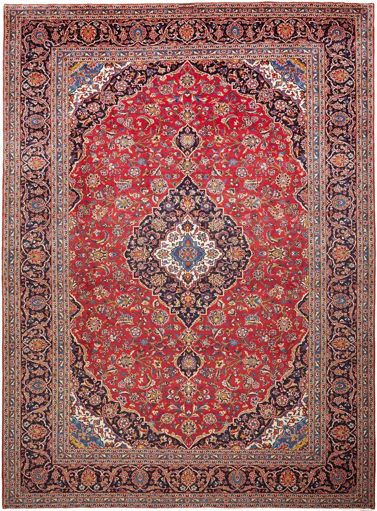 Kashan Tappeto 410 x 310 Rosso (Iran) Annodato A Mano