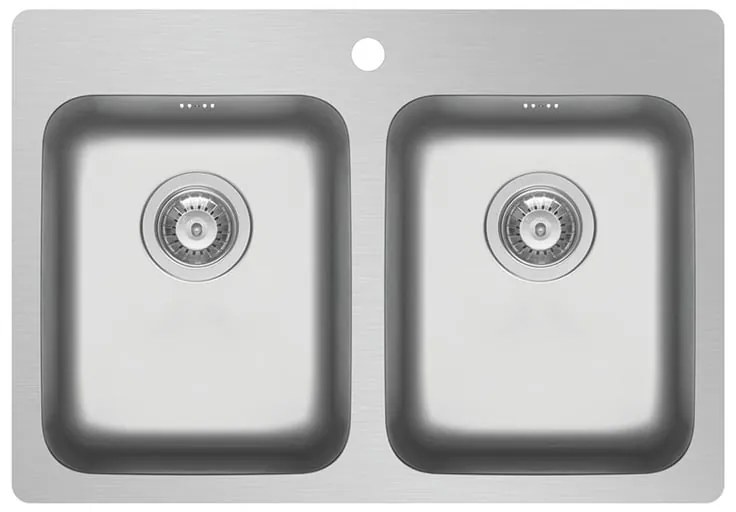 Lavello integrato 2 vasche in inox argento DELINIA Zeria L 52 x L 75 cm