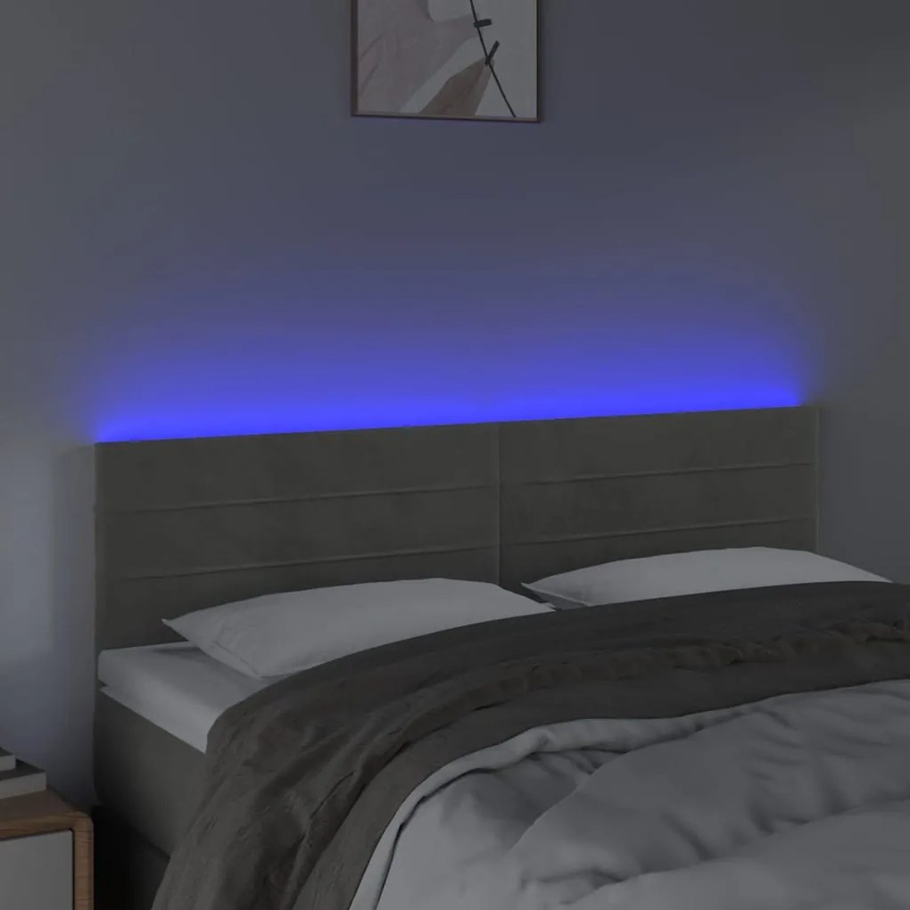 Testiera a led grigio chiaro 144x5x78/88 cm in velluto