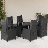 Set da Pranzo da Giardino 7 pz Nero con Cuscini in Polyrattancod mxl 87024