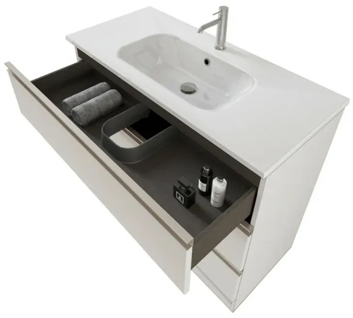Mobile bagno a terra 100 cm Master bianco con lavabo e specchio