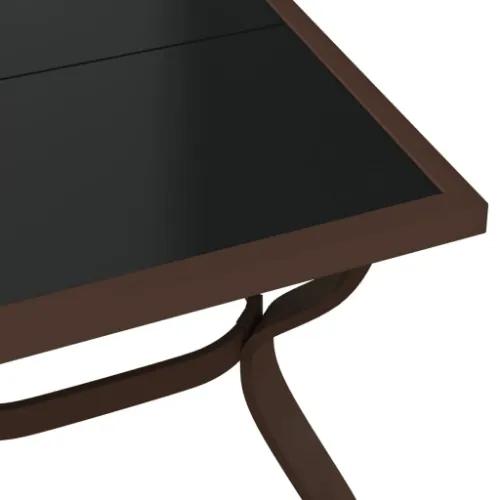 Tavolo da Giardino Marrone e Nero 140x70x70 cm Acciaio e Vetro