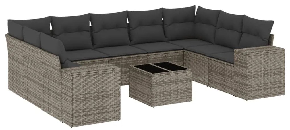 Set divano da giardino 10 pz con cuscini grigio in polyrattan