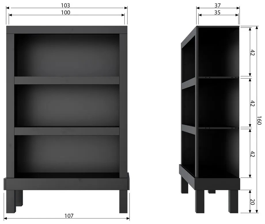 Libreria in legno di pino nero 107x160 cm Bonk - Basiclabel