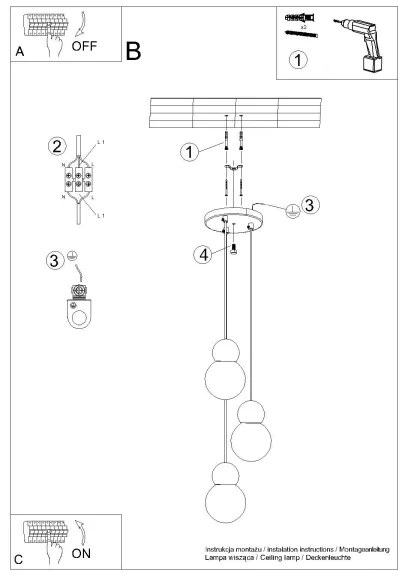 Sollux SL.1391 - Lampadario a sospensione con filo PEKKA 3xG9/8W/230V bianco