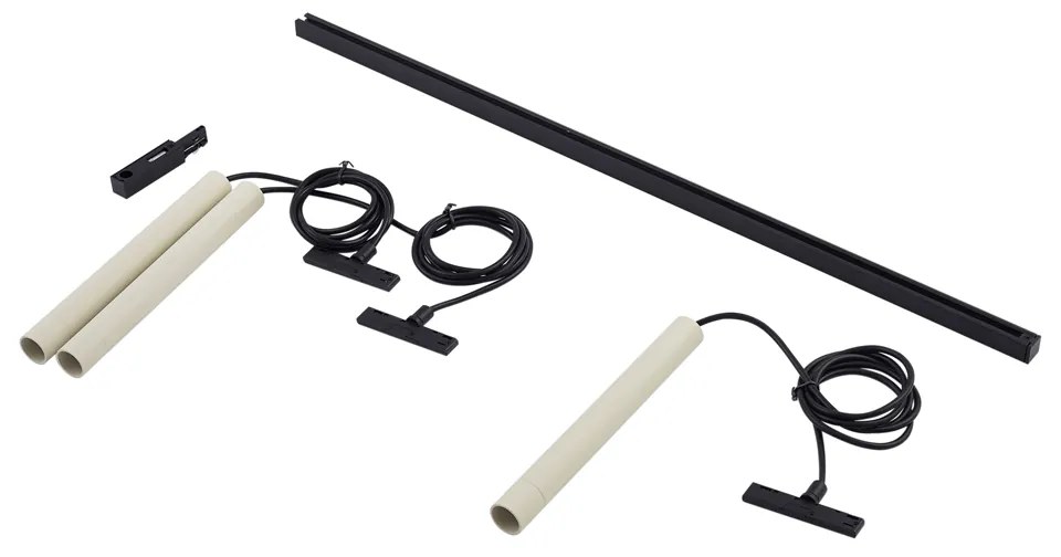 Sistema di illuminazione su binario moderno con 3 luci a sospensione beige e nere monofase - Slimline Keno