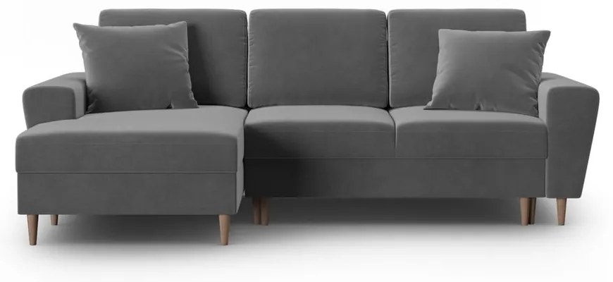 Divano angolare grigio chiaro allungabile e con contenitore (con penisola a sinistra/con chaise lounge) con rivestimento in velluto Kyoto – Cosmopolitan Design
