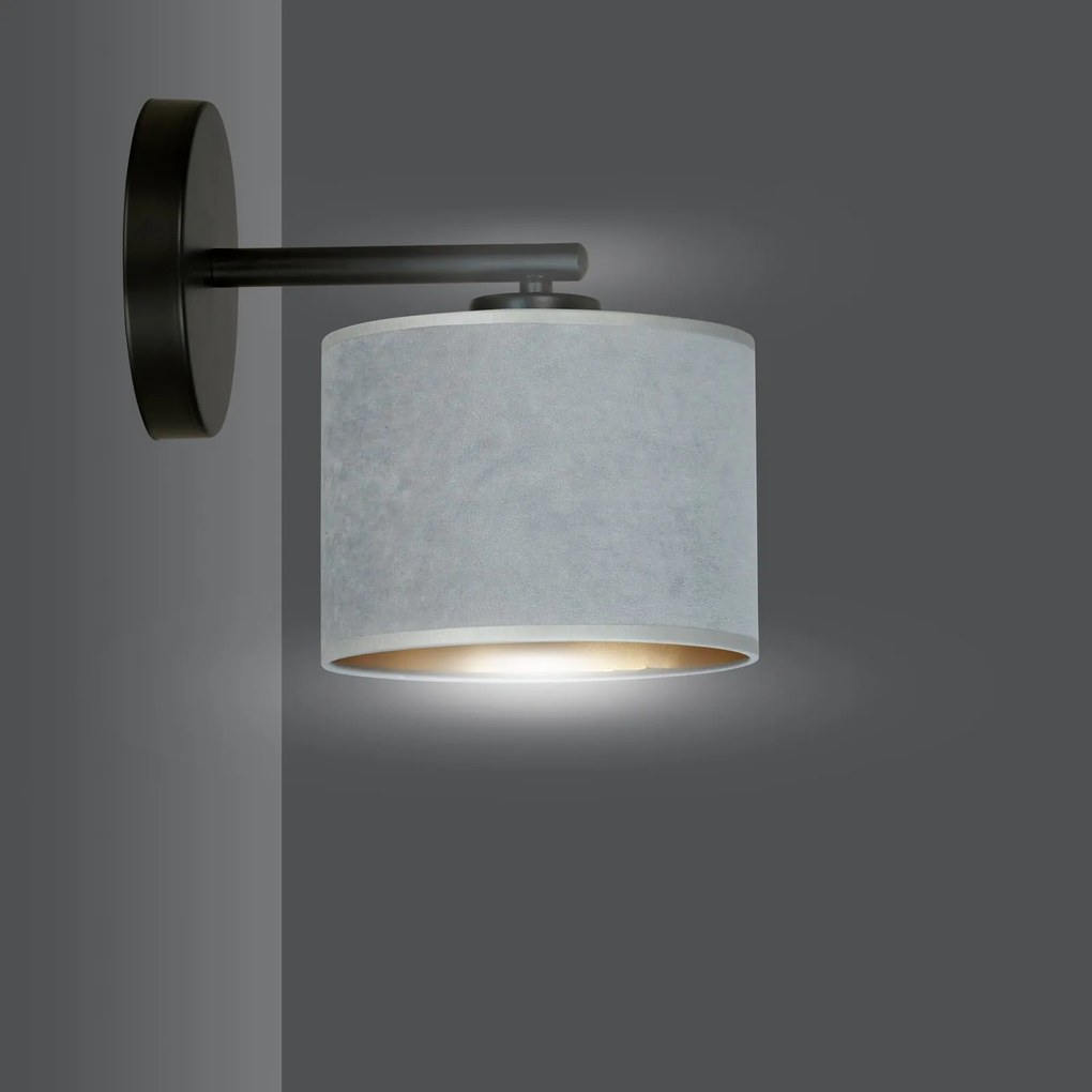 Applique 1 Luce Hilde In Acciaio Nero E Paralume In Tessuto Grigio