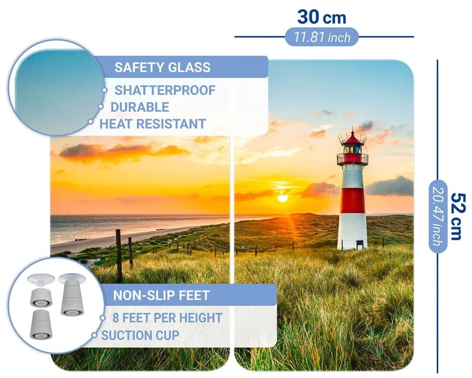 Set di 2 coperchi per stufe in vetro temperato 52x30 cm Lighthouse - Maximex
