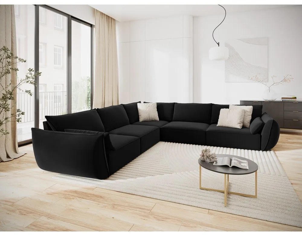 Divano angolare nero con rivestimento in velluto Vanda – Mazzini Sofas