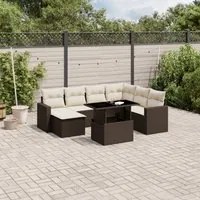 Set Divani da Giardino 8 pz con Cuscini Marrone in Polyrattan 3267443