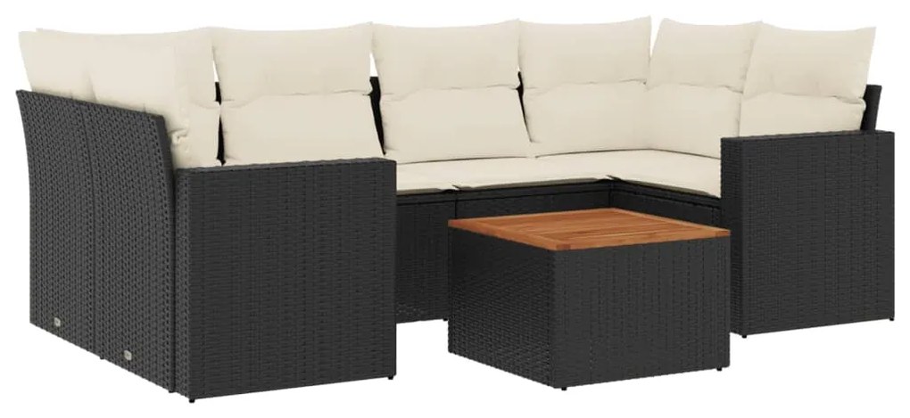 Set divani da giardino con cuscini 7pz nero polyrattan