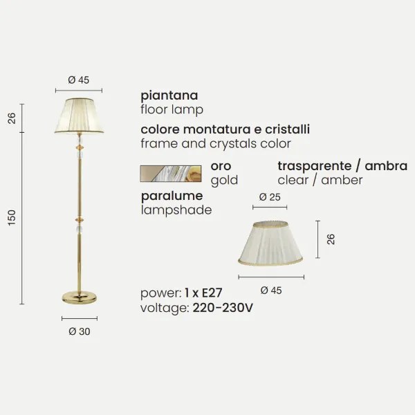 Piantana PATRICIA in vetro e cristallo Ambra H176 cm