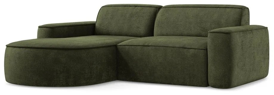 Divano angolare verde (con penisola a sinistra/con chaise lounge) con rivestimento in ciniglia Omao – Makamii