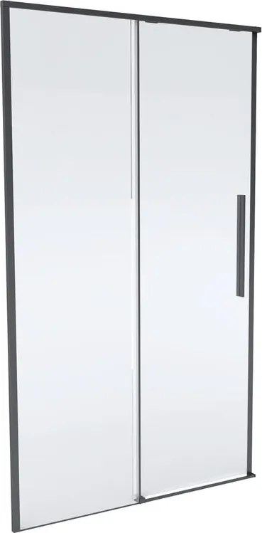 Porta doccia scorrevole L 98-100 cm x H 200 cm per nicchia in vetro trasparente SP. 8 mm, profilo opaco nero, serie Fit