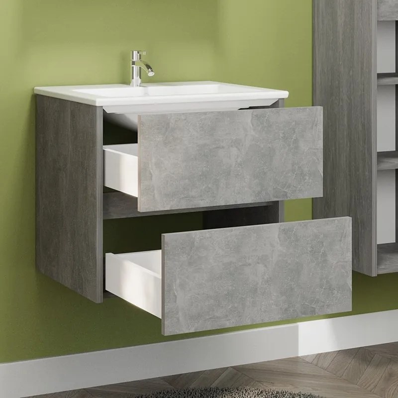 Kamalu - Composizione bagno sospesa 60 cm effetto marmo cemento | LAC-AMFI-60