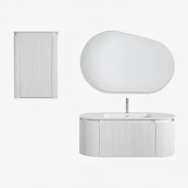 Set Mobili Da Bagno In Legno Carsone Con Lavabo Integrato Bianco & Bianco & Ovalado Led Y Antivaho (120x80 Cm) Meunier & Cromato ↑20 Cm - Sklum