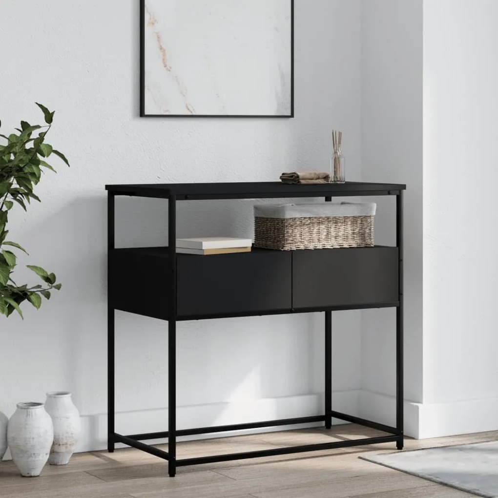 Tavolino Consolle Nero 75x40x75 Cm İn Legno Multistrato /