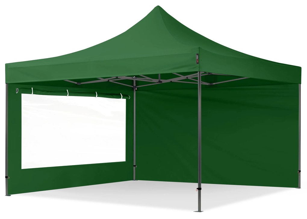 TOOLPORT 4x4 m gazebo pieghevole con laterali (finestre panoramiche), PREMIUM acciaio, verde scuro - (600097)