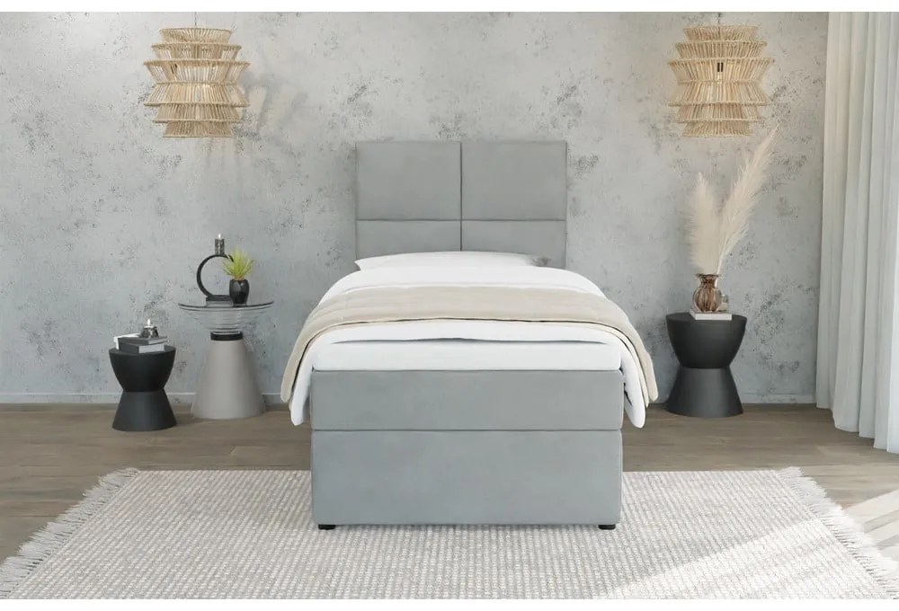 Letto singolo imbottito grigio chiaro con contenitore con griglia 100x200 cm Lena - Ropez