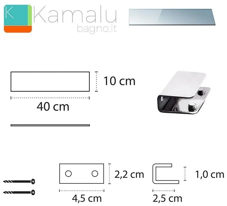 Kamalu - mensola portaoggetti bagno 40cm in vetro trasparente vitro-90