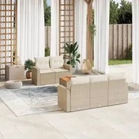 Set Divano da Giardino 6 pz con Cuscini Beige in Polyrattan 3224007