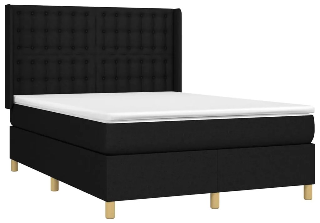 Letto a molle con materasso e led nero 140x190 cm in tessuto