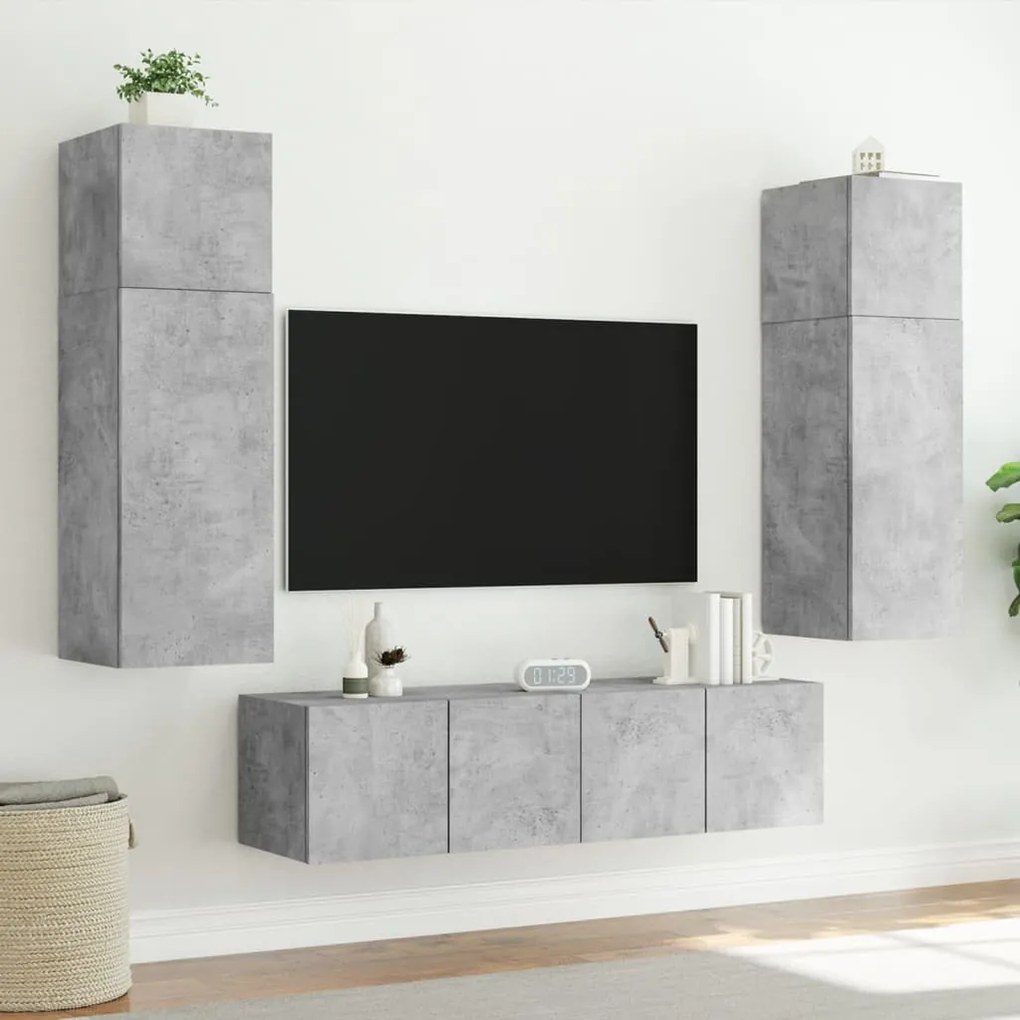 Mobili TV a Parete con Luci LED 2pz Grigio Cemento 60x35x31 cm