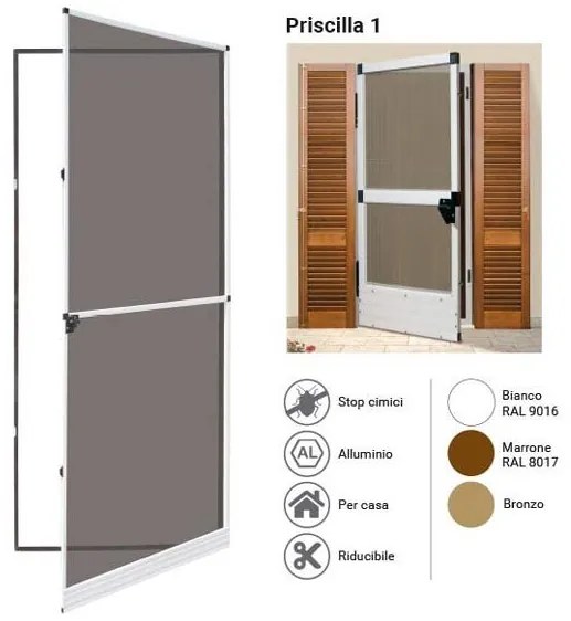 Zanzariera Per Porta A Battente 1 Anta 100x240 Telaio Alluminio Bianco Sangiorgio