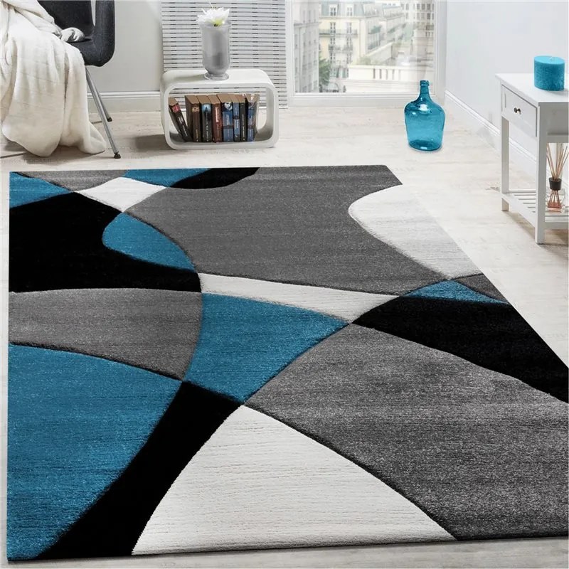 Tappeto a Pelo Corto  Forme Geometriche Colori Assortiti  Colore Turchese, Dimensioni cm 160x230