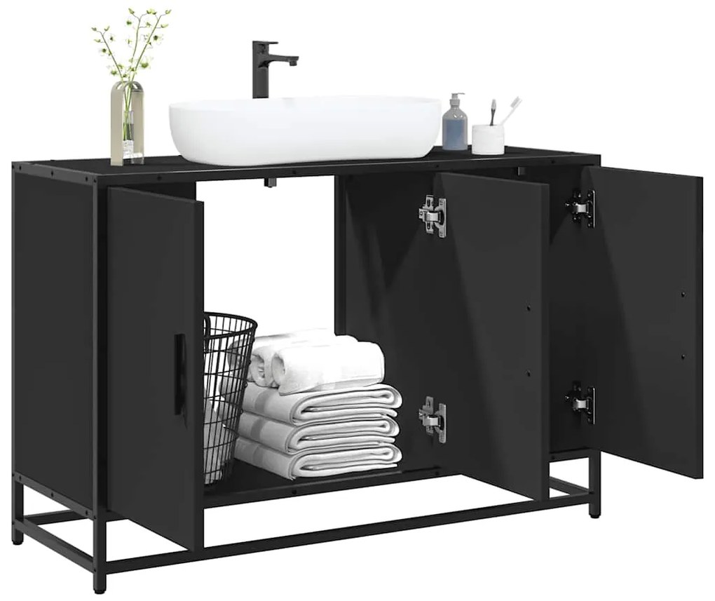 Mobile Lavabo Bagno Nero 90x33x60 Cm İn Legno Multistrato /