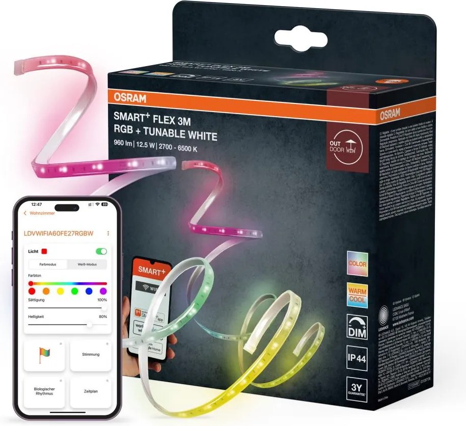 Osram -LED RGB+TW Striscia per esterni dimmerabile SMART+ FLEX 3 m LED/12,5 W/230 V Wi-Fi