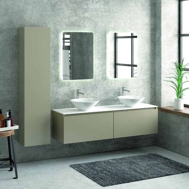 Composizione mobili bagno 155cm sospesa, composta da mobile, due specchi led e colonna SP-155B - KAMALU