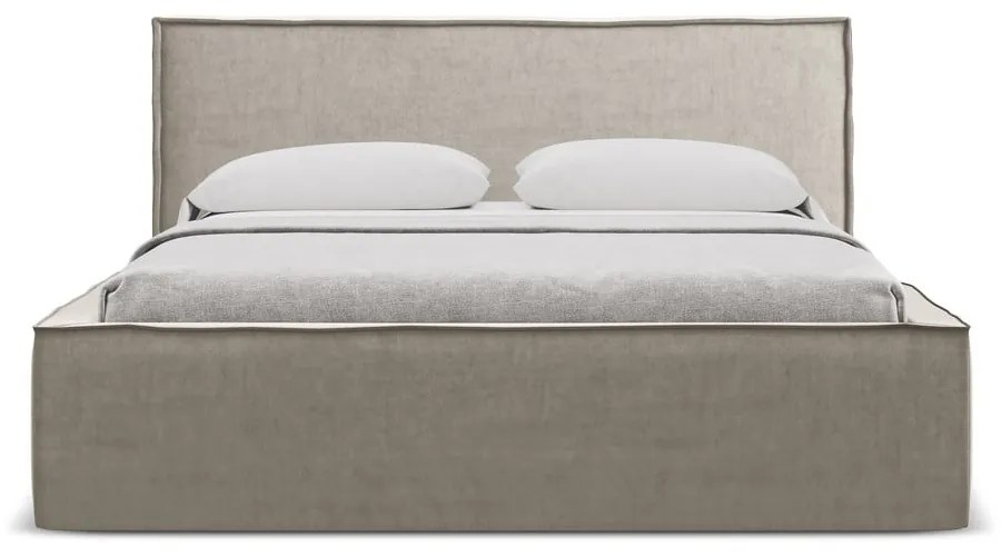 Letto matrimoniale imbottito tortora con contenitore con griglia 160x200 cm Anani - Makamii