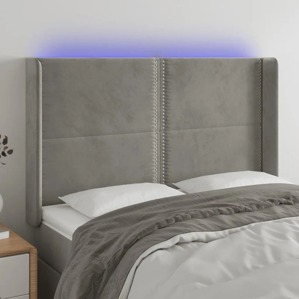 Testiera A Led Grigio Chiaro 147x16x118/128 Cm İn Velluto /