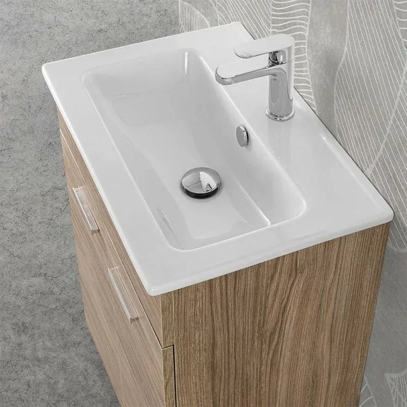 Mobile bagno a terra 60 cm rovere tropea con 2 ante lavabo e specchio Martha