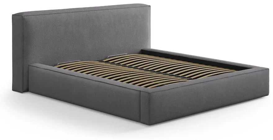 Letto matrimoniale imbottito grigio scuro con contenitore e rete inclusi 160x200 cm Simon – Micadoni