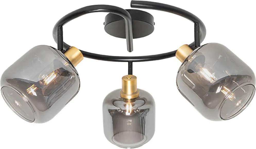 Faretto da soffitto nero con vetro fumé rotondo 3 luci - Zuzanna