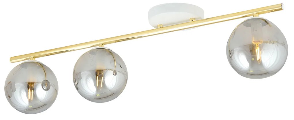 Plafoniera Contemporanea 3 Luci Achille In Acciaio Oro Bianco E Sfere Vetro Fumè