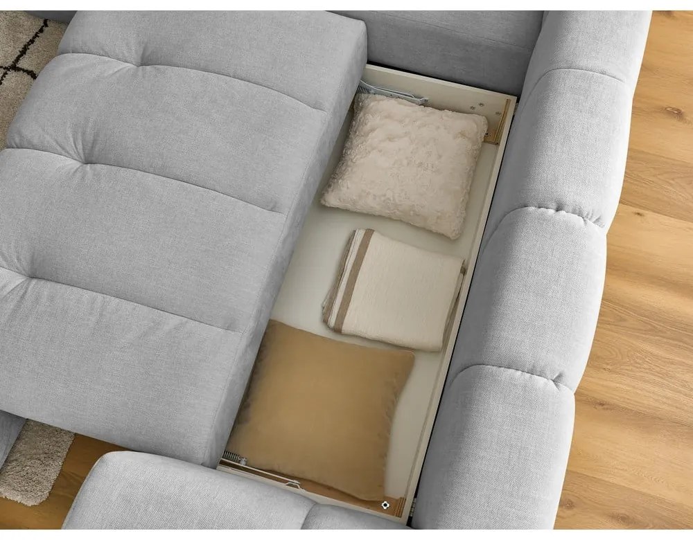 Divano angolare grigio chiaro allungabile e con contenitore (penisola a sinistra/a L) Fuji – Bobochic Paris