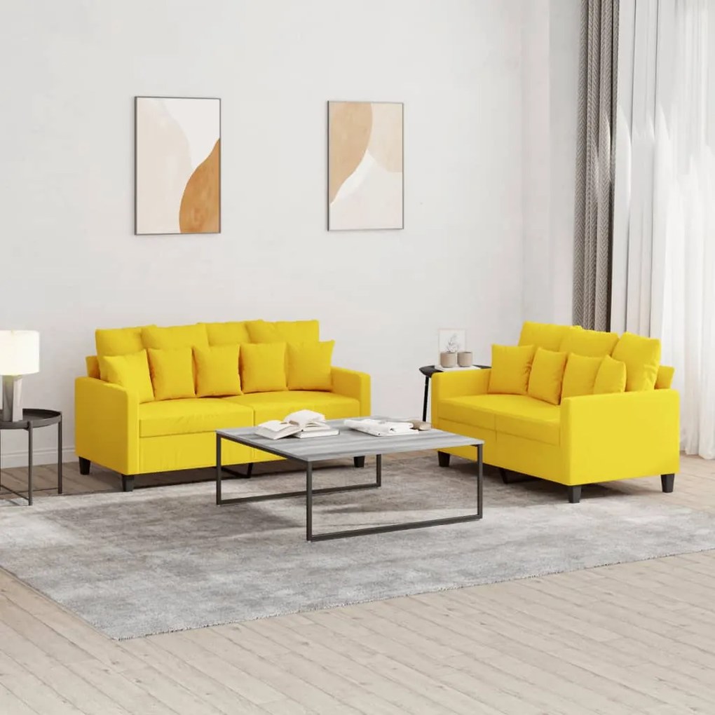 Set Di Divani 2 Pz Con Cuscini Giallo Chiaro İn Tessuto /