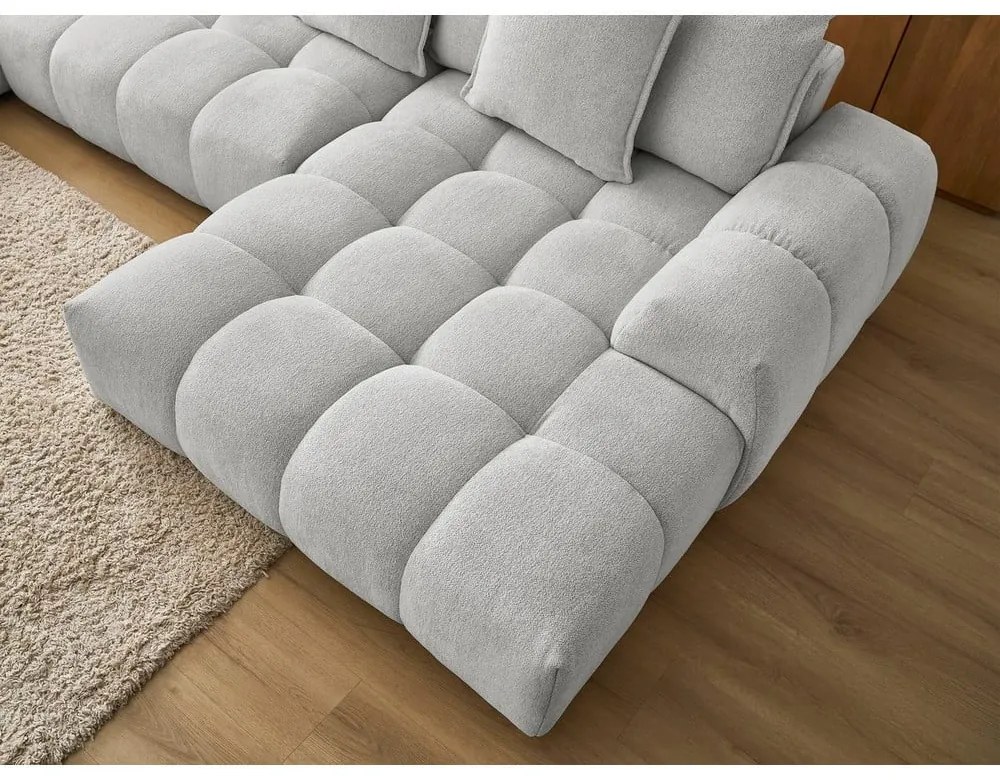 Divano angolare grigio chiaro allungabile e con contenitore (penisola a sinistra/a U) con rivestimento in ciniglia Everest – Bobochic Paris