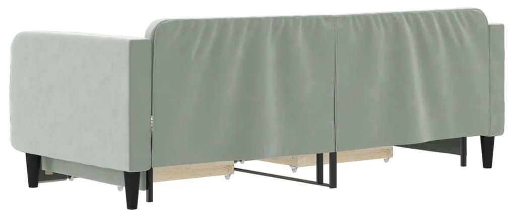 Divano letto estraibile cassetti grigio chiaro 90x200cm velluto